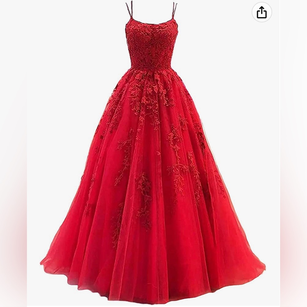 Chicbridal Spaghetti Straps Ball Gown Lace Prom Dress